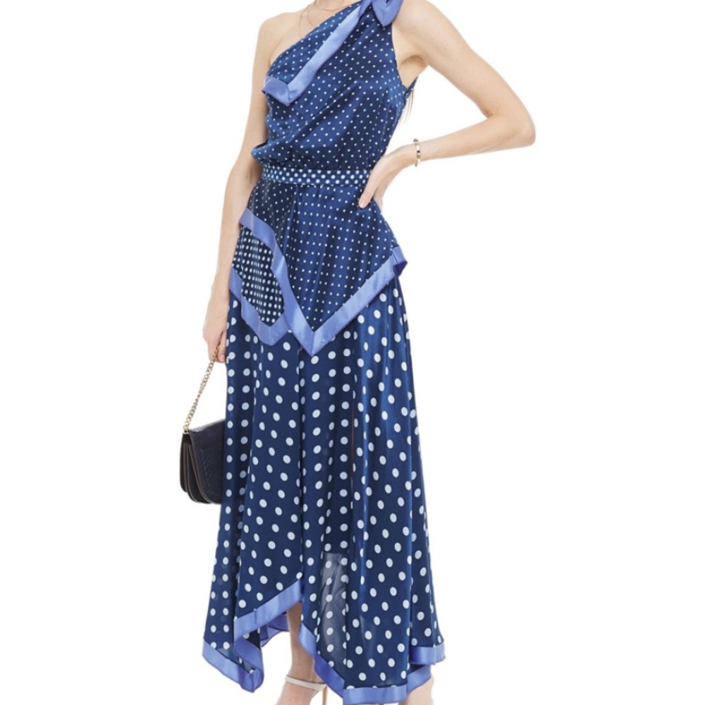 One-shoulder polka-dot silk-satin mix dress